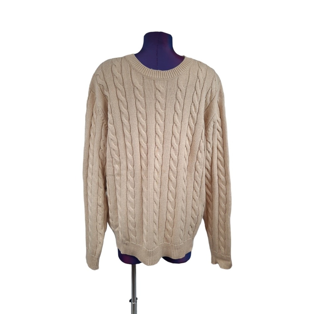 Alashan Cashmere & Cotton Cream Cable Knit Sweater Size XL Men's A112